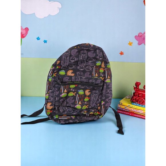 Nickelodeon Teenage Mutant Ninja Turtles Kids Backpack 16" Black/Green Pizza & T - Picture 1 of 8